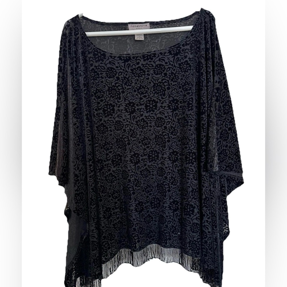 Black Rose Burnout Velvet Beaded Tassle Hem Top-1X-Whimsigoth Dark Romantic